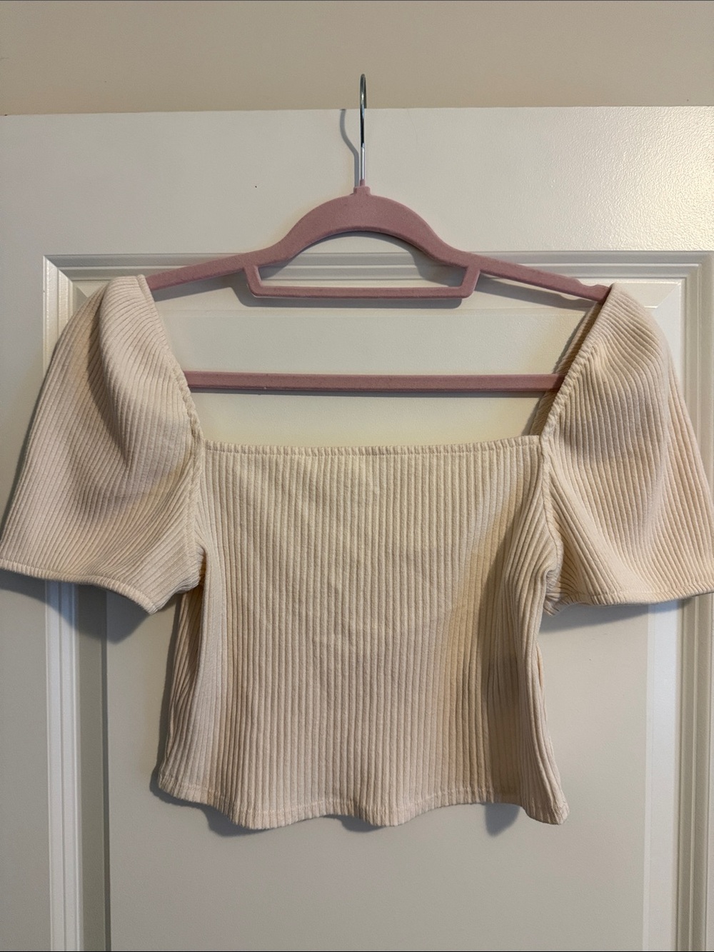 H&M Ribbed Square-Neck Puff Sleeve Crop Top